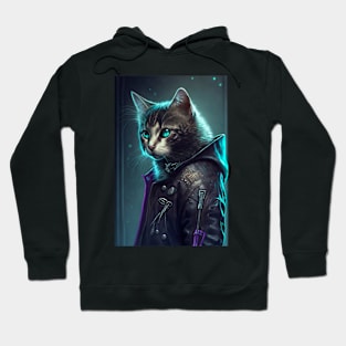 Cool portrait of a Cyber Future Cat Hoodie